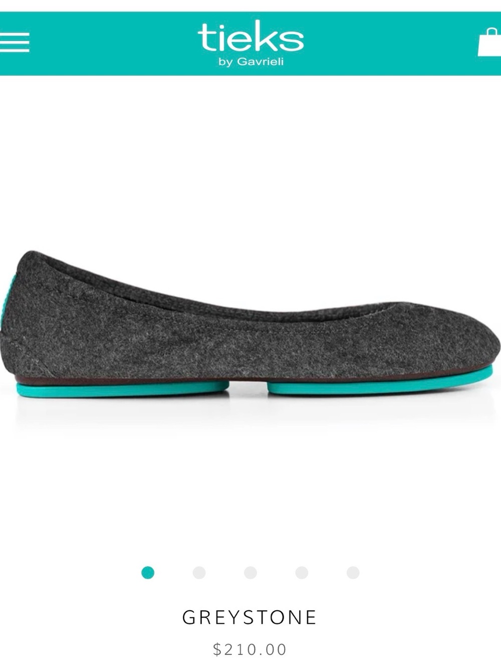 Tieks Greystone Felt Ballet Flat with Turquoise Sole